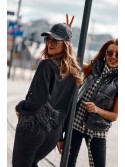 Hanorac oversize dama cu franjuri, negru FI671 - Magazin online - Boutique